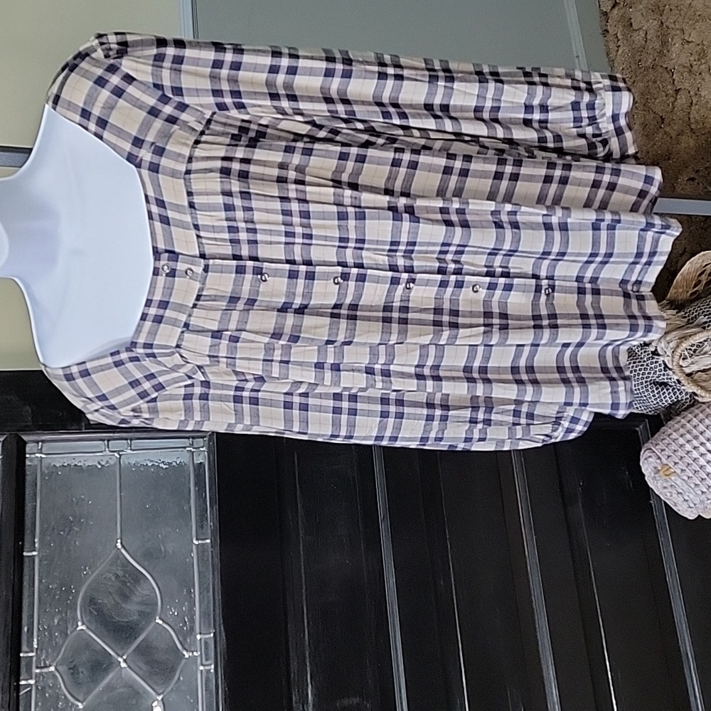 #16 NWT DAVI & DANI Blue and White Plaid Button Down Blouse Women Size 3XL